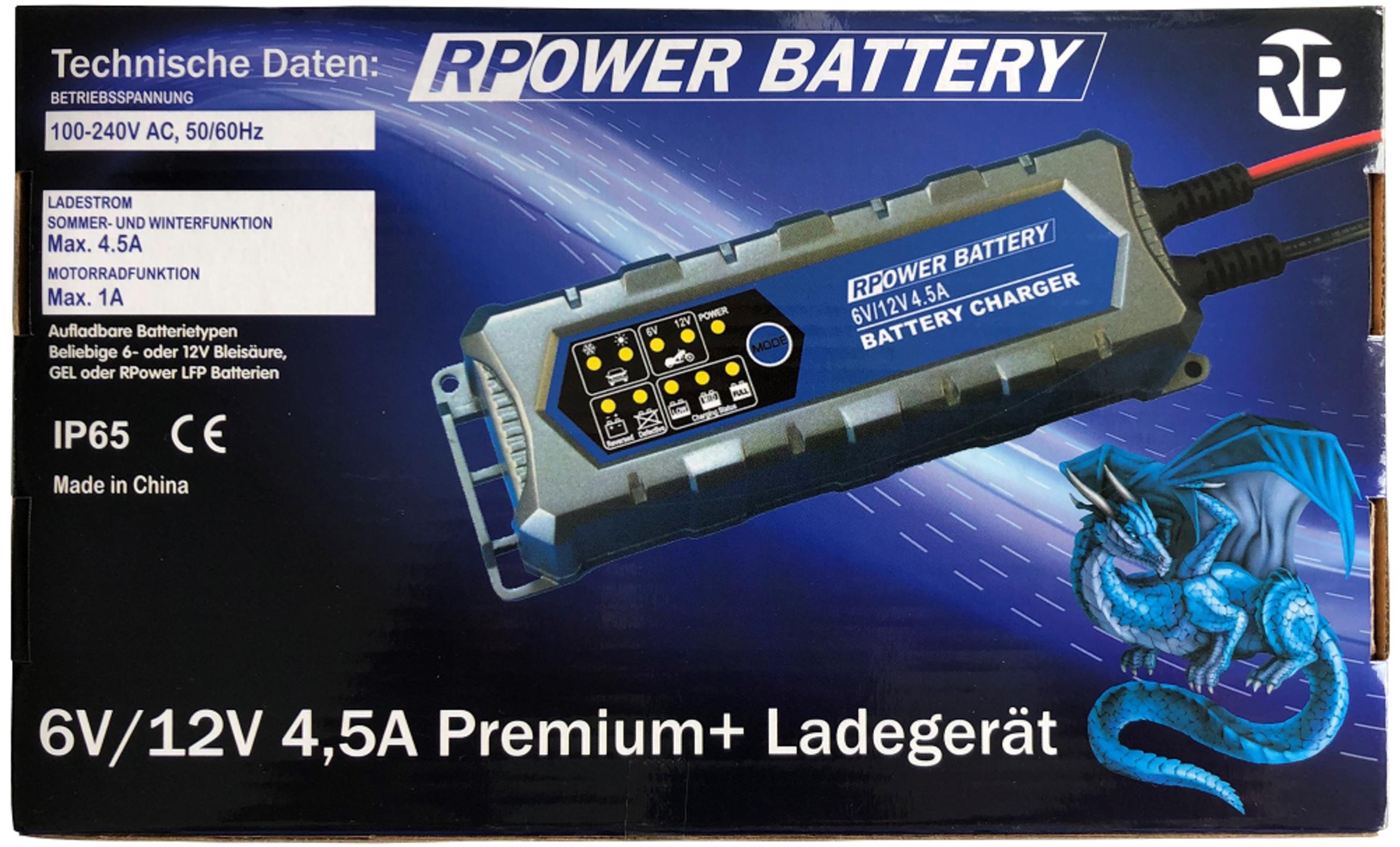 RPower Premium+ Ladegerät 6V/1A oder 12V/4,5A, Art.-Nr. 509746 - Akku Mäser - B2B-Shop
