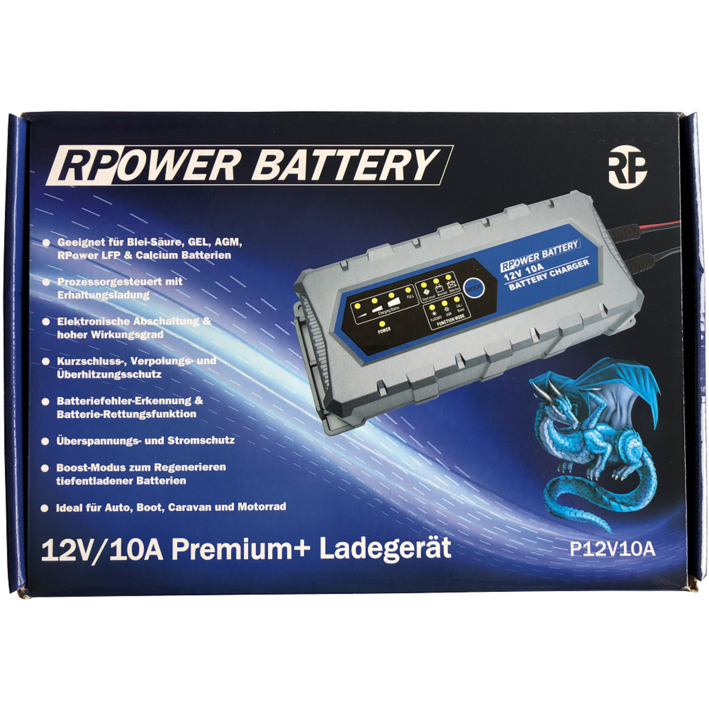 RPower Premium+ Ladegerät 12V/10A, Art.-Nr. 509962 - Akku Mäser - B2B-Shop