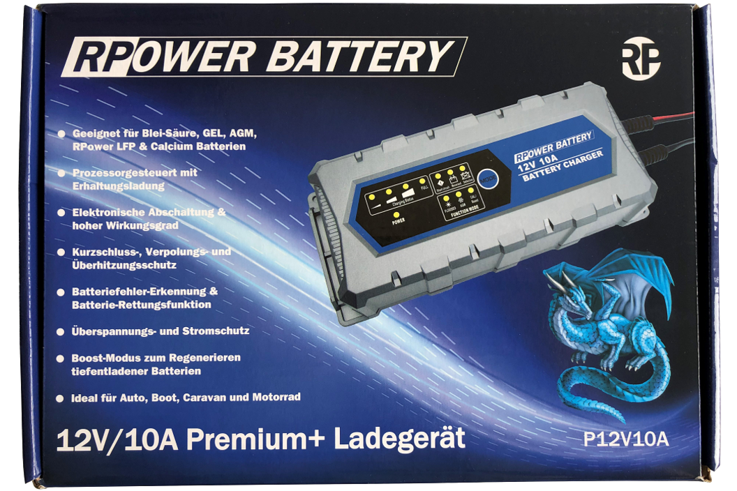 RPower Premium+ Ladegerät 12V/10A, Art.-Nr. 509962 - Akku Mäser - B2B-Shop